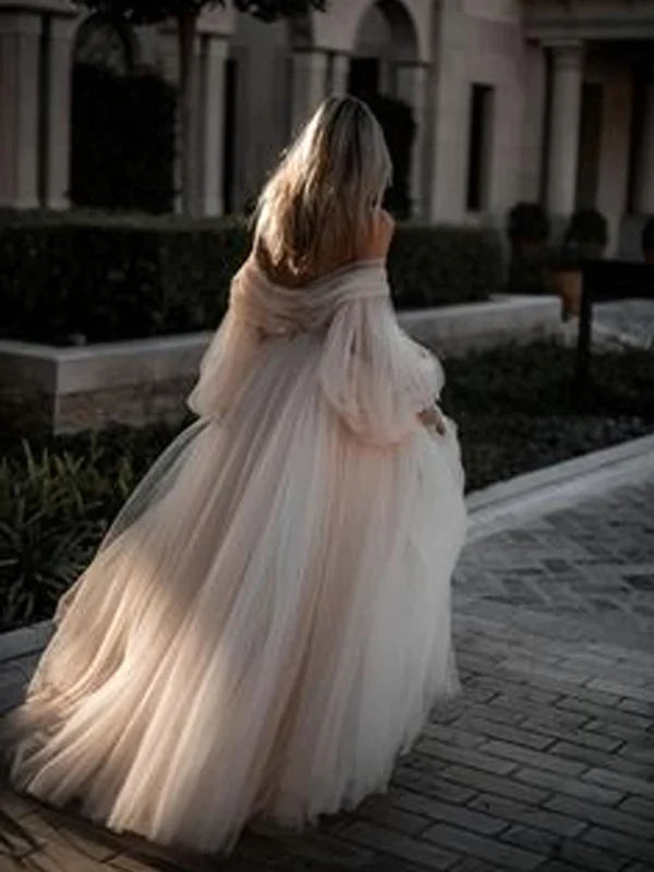 Weitese Formal Women's Dresses Fancy Off-the-Shoulder Sweetheart Tulle A-Line Long Prom Dress Prom Dresses Stores